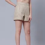 Buy Embroidered Exquisite Pattern Shorts XS Beige Online