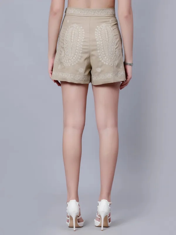 Buy Embroidered Exquisite Pattern Shorts XS Beige at Best Price