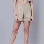 Embroidered Exquisite Pattern Shorts XS Beige