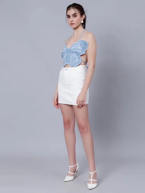 Shop for Butterfly Halter Crop Top  One Size Light Blue Online