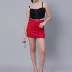 High Waist A-line Denim Skirt XS Maroon