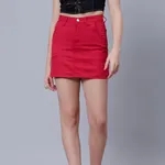 High Waist A-line Denim Skirt XS Maroon