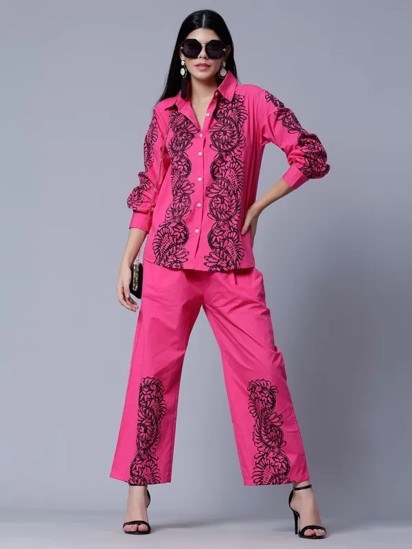 Elegant Printed Two-Piece Set One Size Pink