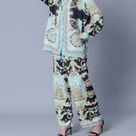 Vintage Printed Two-Piece Set One Size Blue