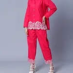 Buy Flower Embroidery Two-Piece Set One Size Dark Pink