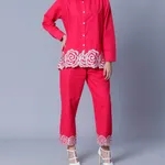 Buy Flower Embroidery Two-Piece Set One Size Dark Pink at Best Price