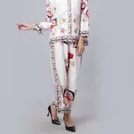 Geometric Floral Pattern Two-Piece Set One Size Off-White