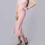 Buy Stylish Cable Knitted Midi Dress One Size Pink Online