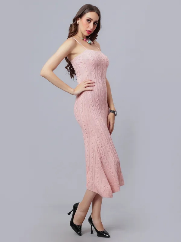 Shop for Cable Knitted Midi Dress One Size Pink Online