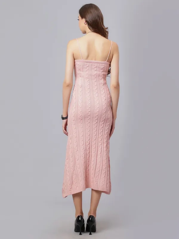 Buy Cable Knitted Midi Dress One Size Pink Online