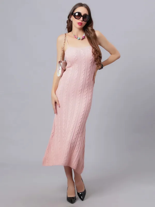 Buy Cable Knitted Midi Dress One Size Pink