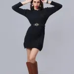 Order Winter Cable Knitted Sweater Dress One Size Black Online