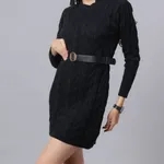 Buy Winter Cable Knitted Sweater Dress One Size Black at Best Price