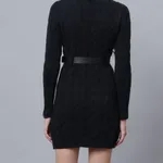 Buy Stylish Winter Cable Knitted Sweater Dress One Size Black Online