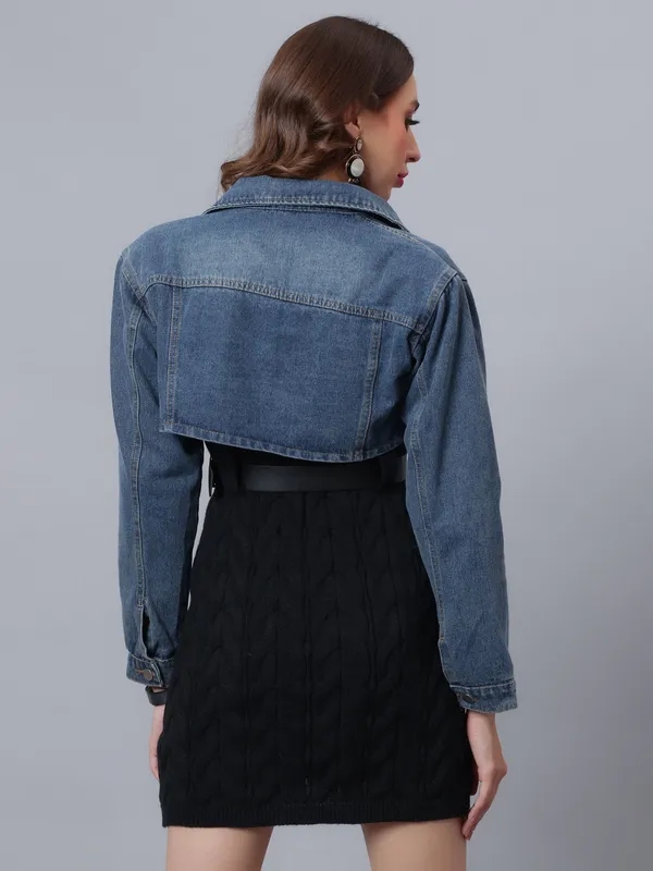 Shop for Denim Crop Jacket One Size Blue Online