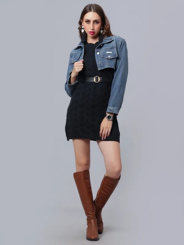 Order Denim Crop Jacket One Size Blue Online