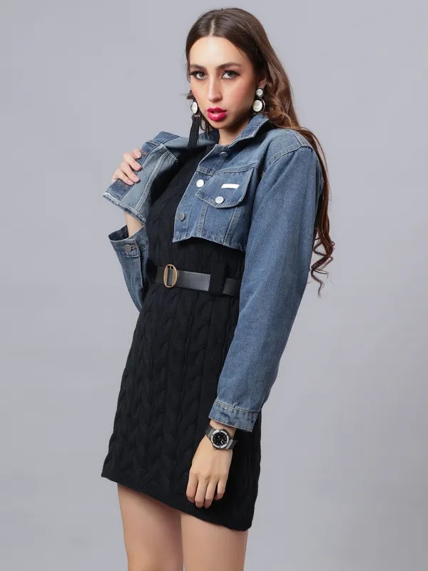 Buy Denim Crop Jacket One Size Blue