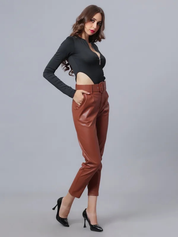 Buy Faux Leather Winter Pants XS Brown