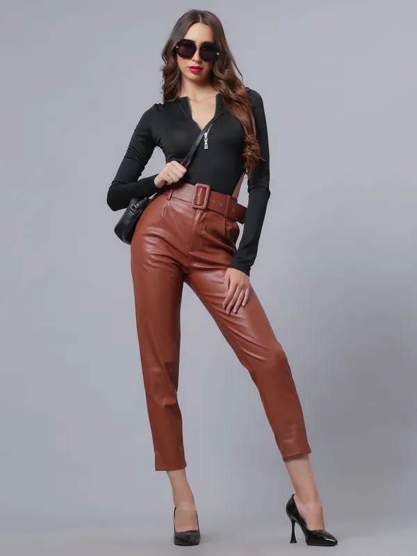 Order Faux Leather Winter Pants XS Brown Online