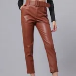 Faux Leather Winter Pants XS Brown