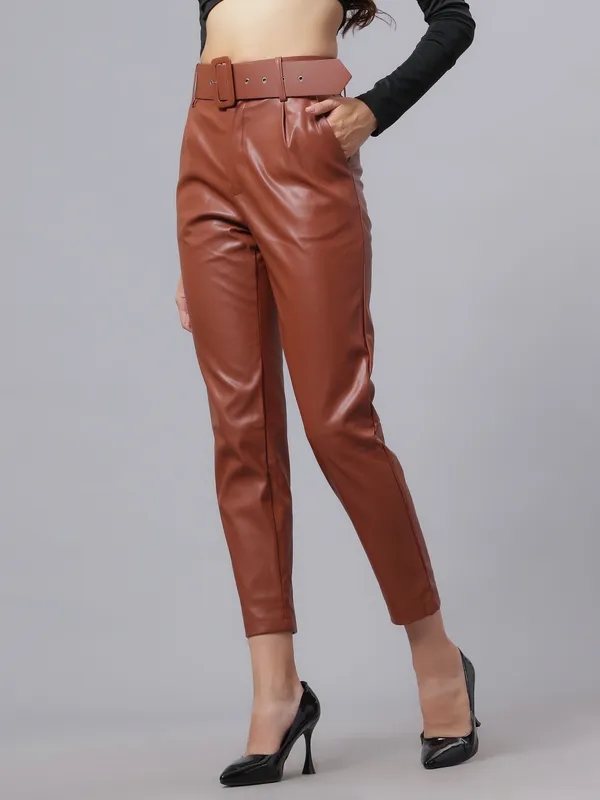 Buy Stylish Faux Leather Winter Pants XS Brown Online