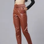 Buy Stylish Faux Leather Winter Pants XS Brown Online