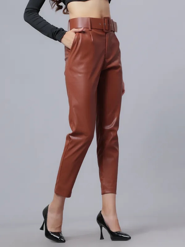 Shop for Faux Leather Winter Pants XS Brown Online