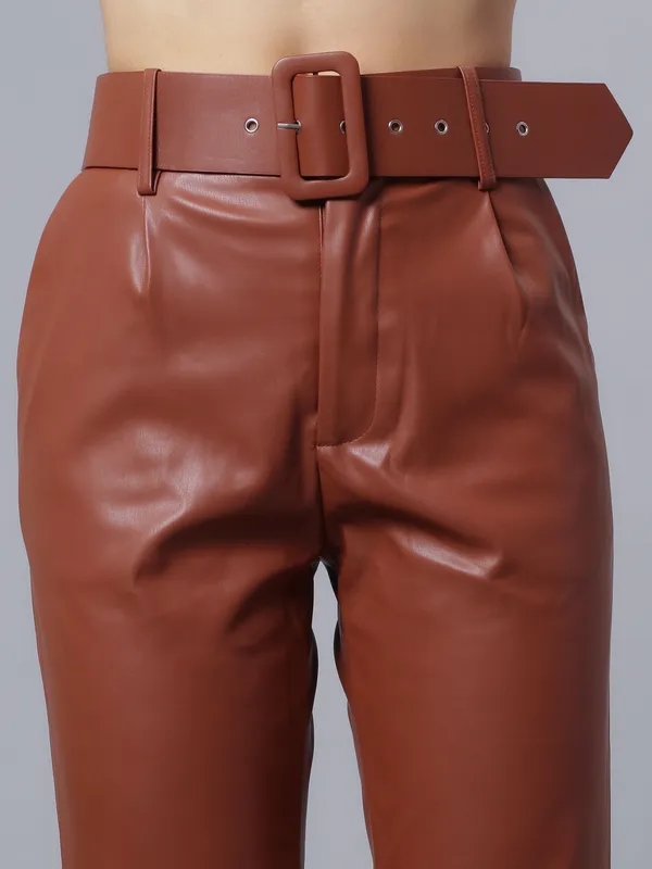 Buy Faux Leather Winter Pants XS Brown at Best Price