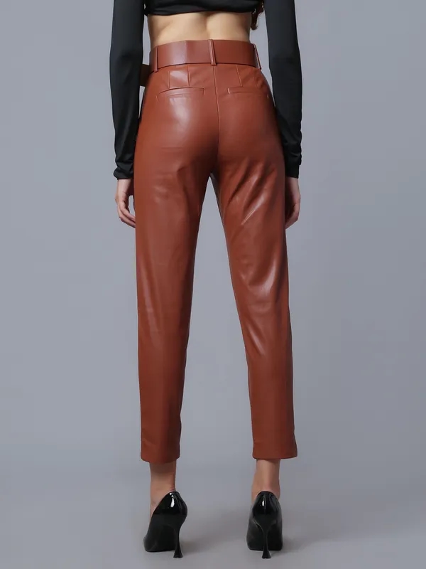 Buy Faux Leather Winter Pants XS Brown Online