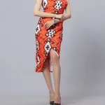 Buy Stylish Hot Orange Printed Dress XS Orange Online