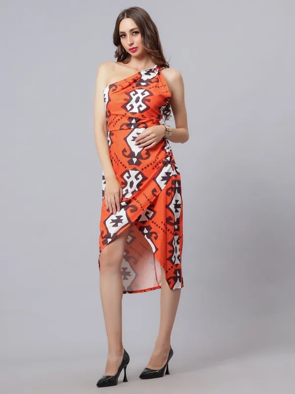 Hot Orange Printed Dress XS Orange