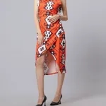 Hot Orange Printed Dress XS Orange