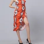 Shop for Hot Orange Printed Dress XS Orange Online