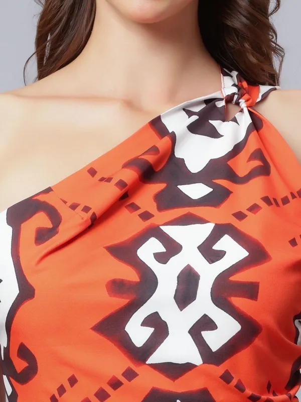 Buy Hot Orange Printed Dress XS Orange at Best Price