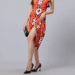 Buy Hot Orange Printed Dress XS Orange