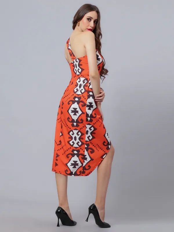 Buy Hot Orange Printed Dress XS Orange Online