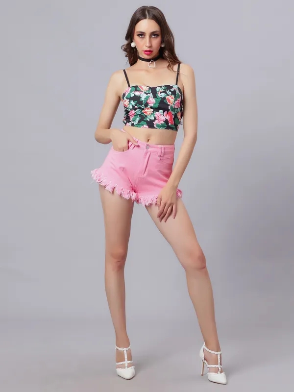 Buy Stylish Hot Frayed Denim Shorts XS Pink Online