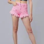 Hot Frayed Denim Shorts XS Pink