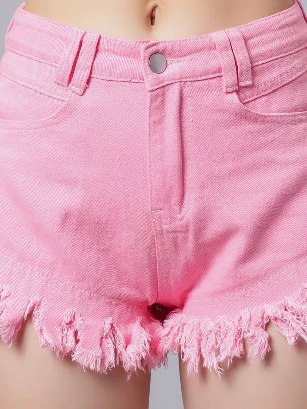 Buy Hot Frayed Denim Shorts XS Pink at Best Price