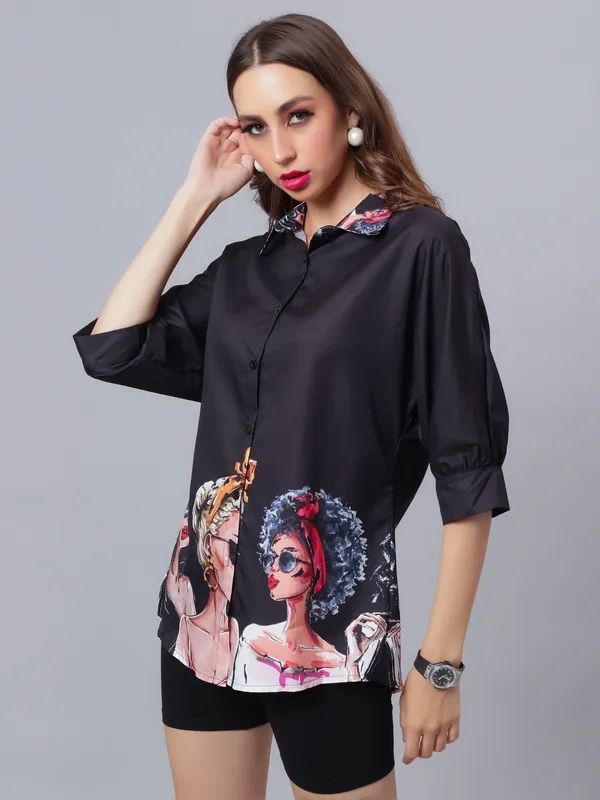 Buy Stylish Fashionable Girls Printed Shirt S Black Online