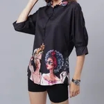 Buy Stylish Fashionable Girls Printed Shirt S Black Online