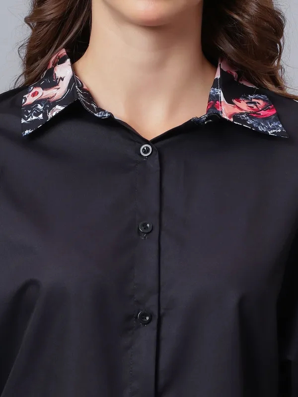 Buy Fashionable Girls Printed Shirt S Black at Best Price