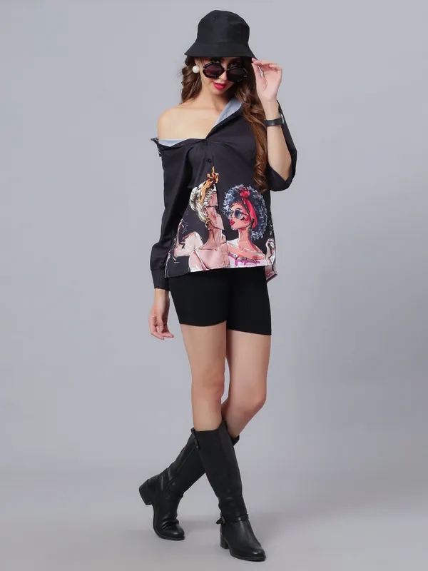 Order Fashionable Girls Printed Shirt S Black Online