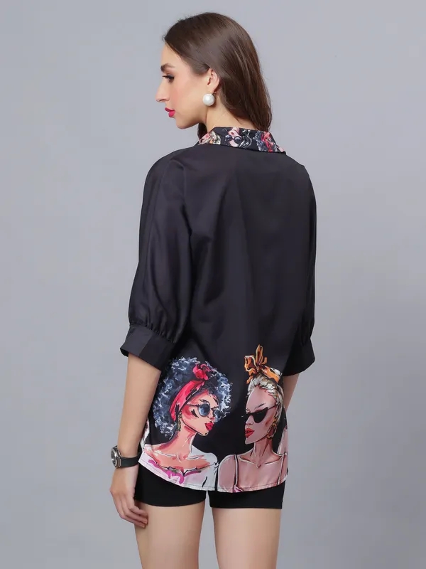 Buy Fashionable Girls Printed Shirt S Black