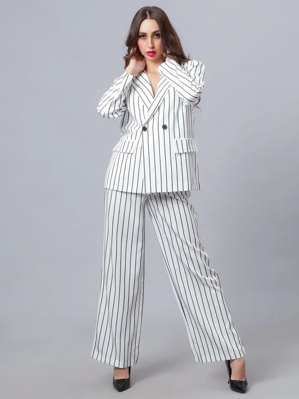 Striped Blazer Pant Set M White-Black