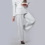 Striped Blazer Pant Set M White-Black