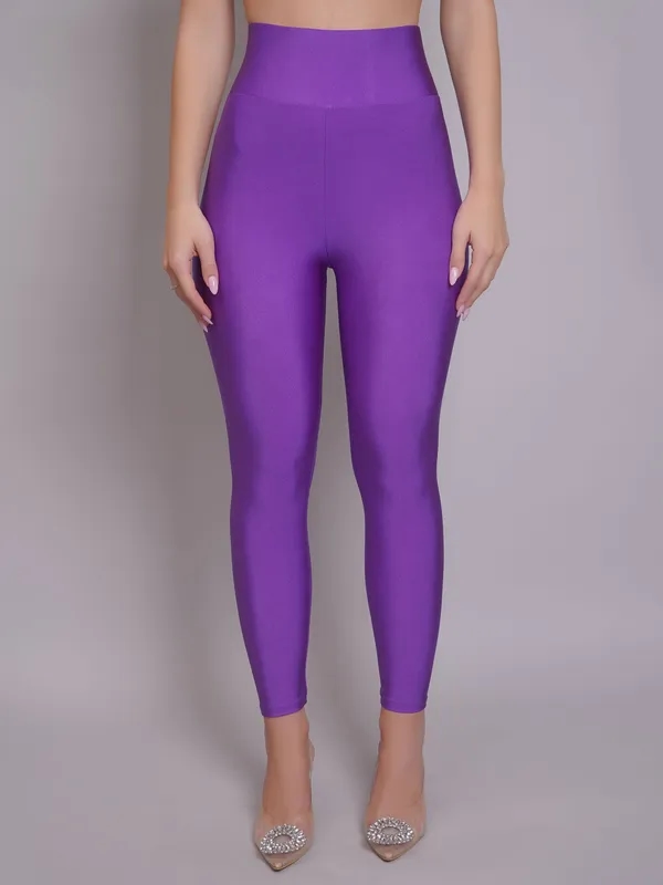 Shop for High Waisted Glossy Leggings  S Purple Online