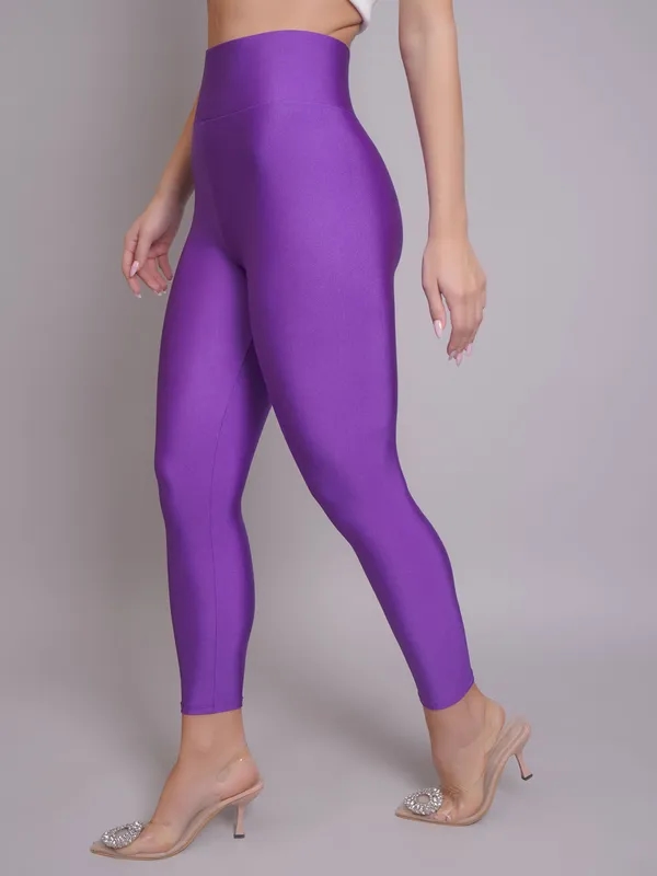 Buy High Waisted Glossy Leggings  S Purple