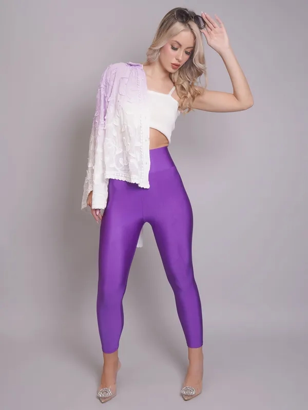 Buy High Waisted Glossy Leggings  S Purple Online