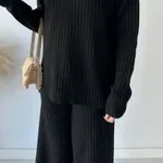 Warm Knitted Two Piece Set One Size Black